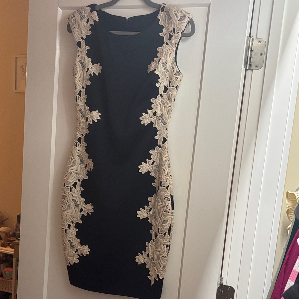 Jax Black cocktail Dress with Cream Lace Accents